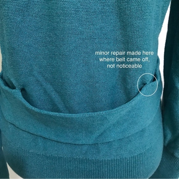 Cabi Tearoom 5 Button Cardigan In Teal Removable Faux Fur Collar #3018 Medium - Picture 8 of 10